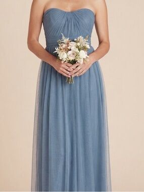 Birdy Grey Strapless Dusty Blue Tulle Bridesmaid Dress